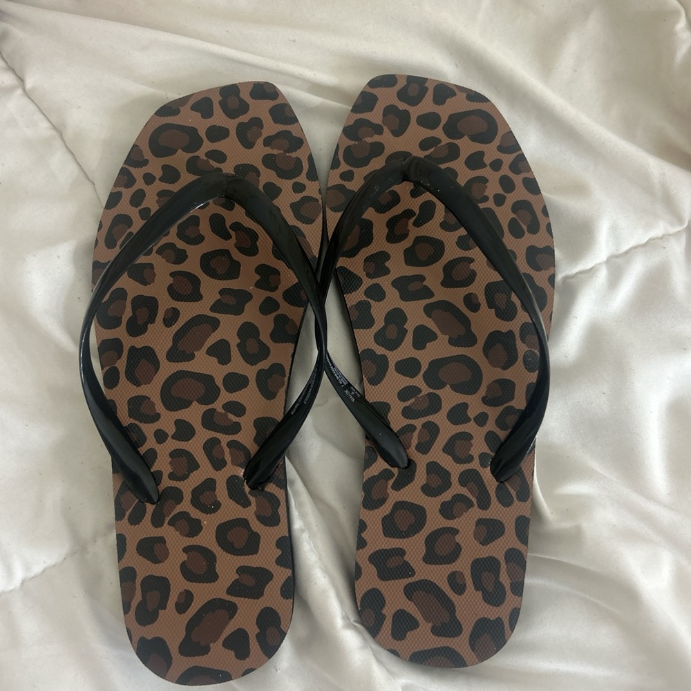 Leopard Print Flip Flops